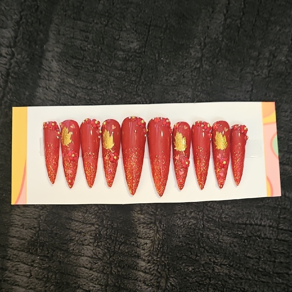 Red and Gold Glitter Press-On Nails